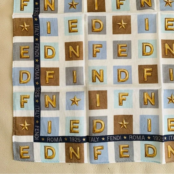 Fendi handkerchief scarf bandana excellent pre owned condition blue brown white